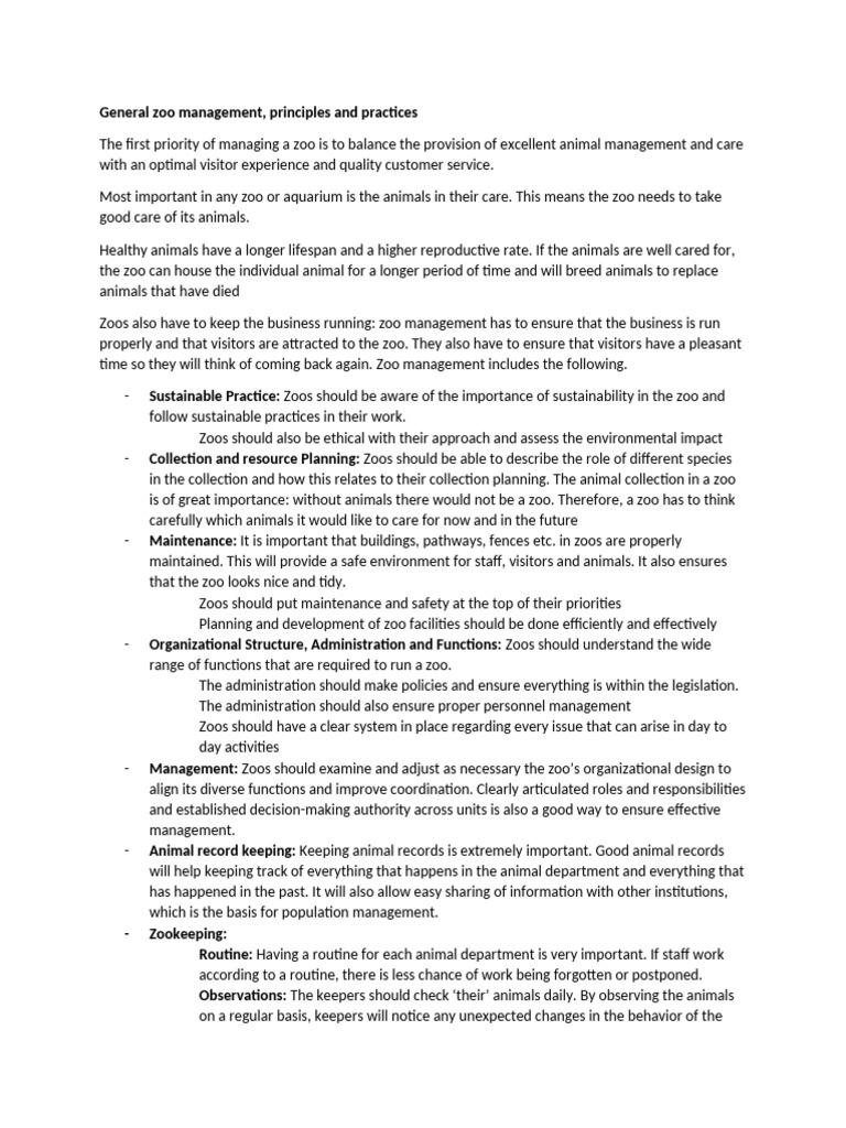 Effective Zoo Management Practices | PDF | Zoo