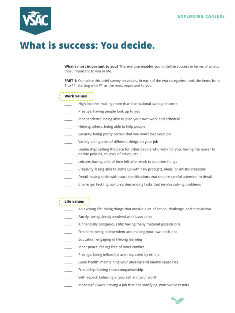 Defining Personal Success Values | PDF | Cognition | Psychology