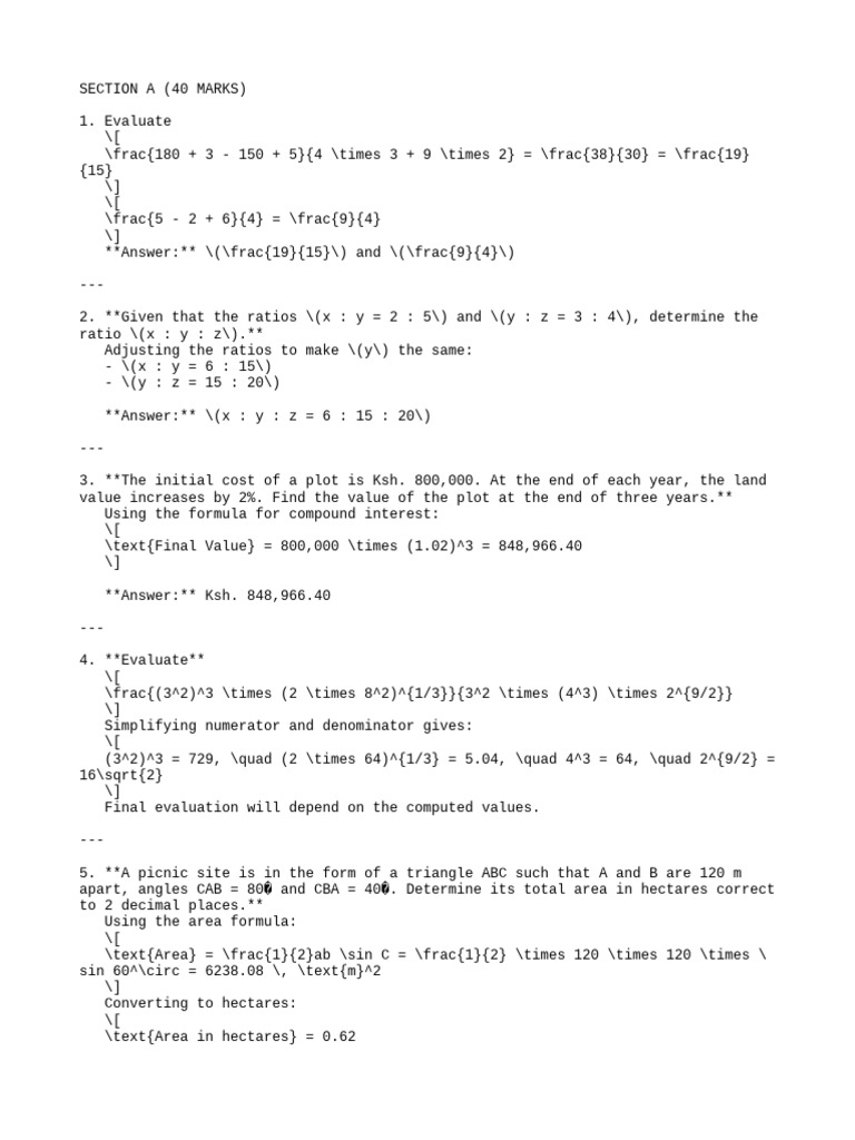 Math Problem Solutions and Evaluations | PDF | Area | Elementary ...
