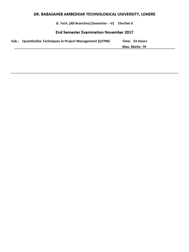 BTMEC605A Quantitative Techniques in Project Management Set 1 | PDF ...
