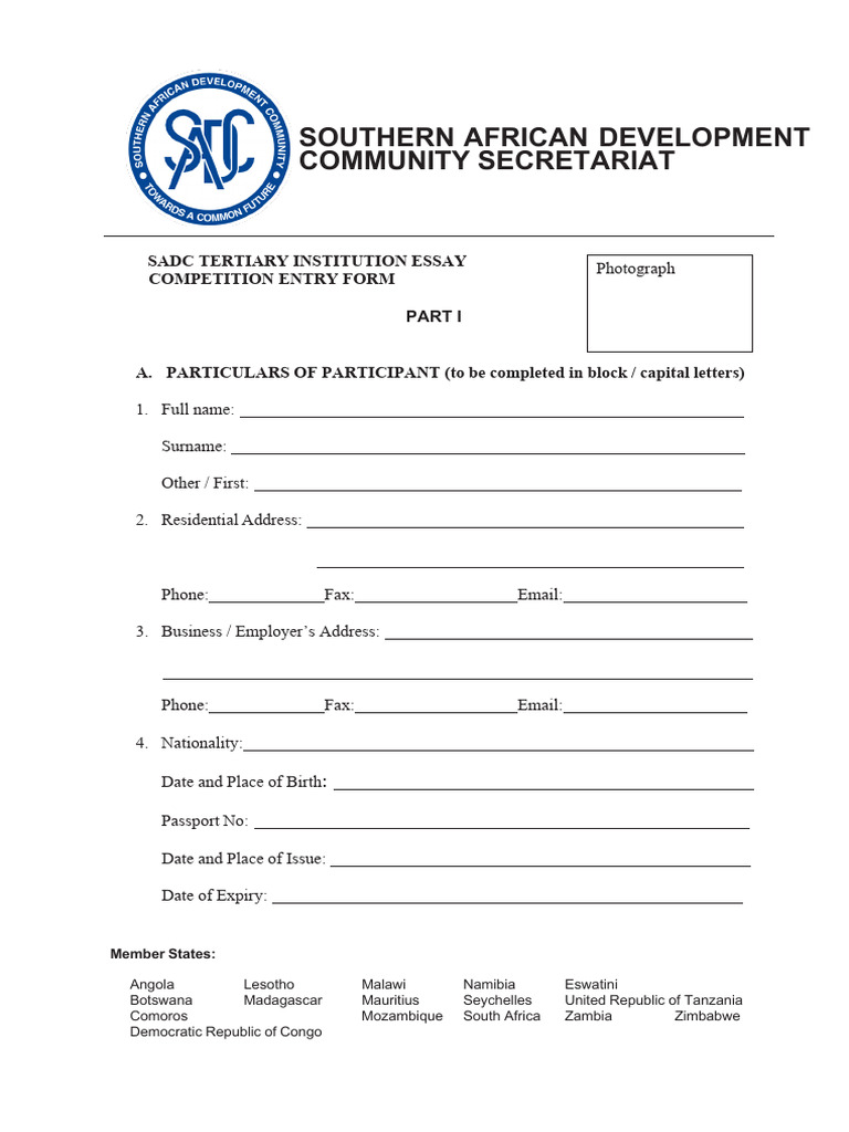 SADC Essay Competition Entry Form | PDF