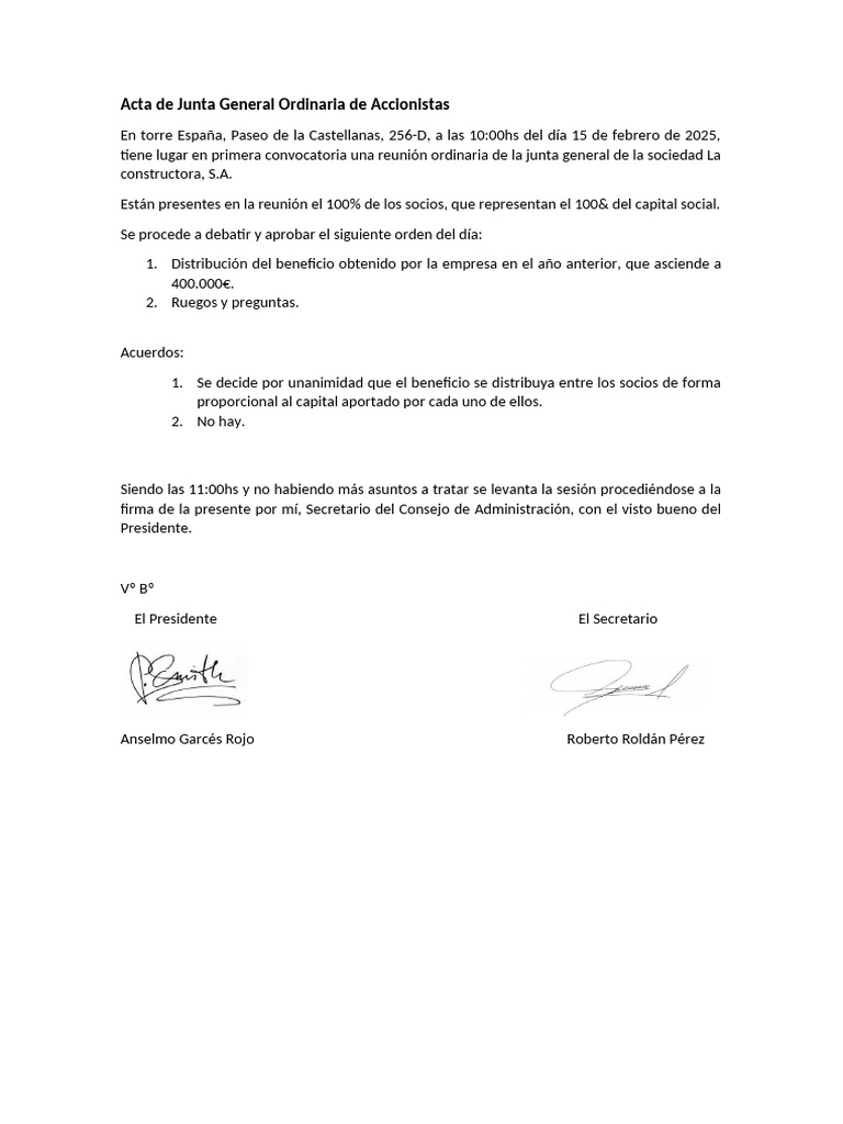 Acta Junta General Ordinaria 2025 | PDF