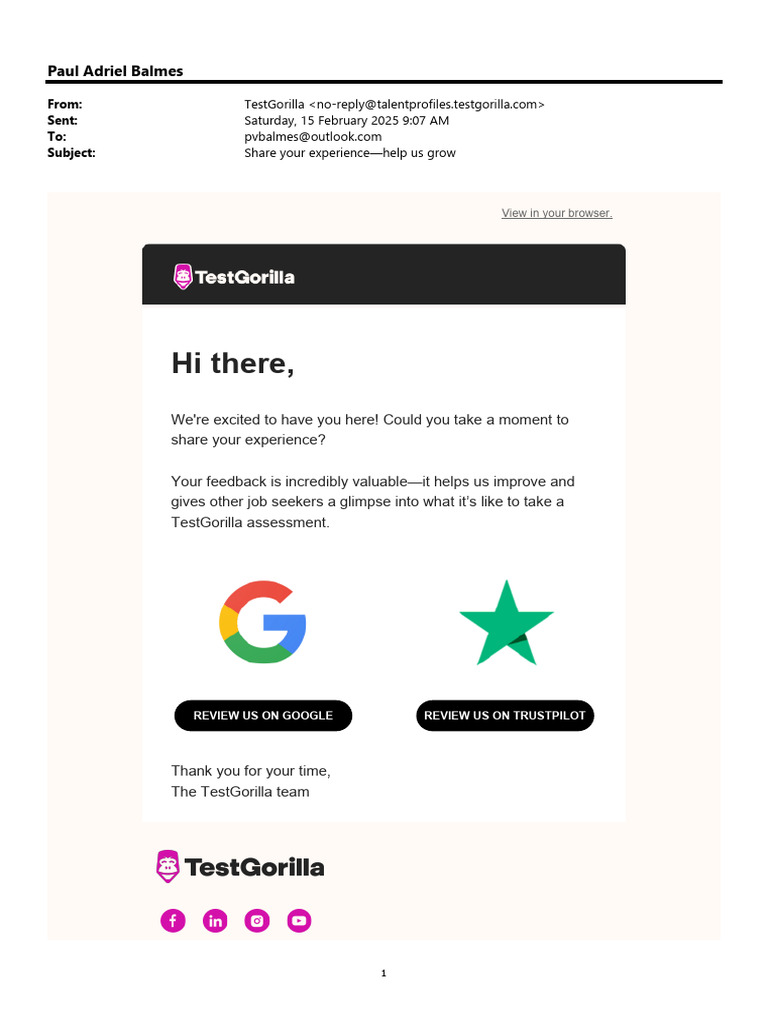 Feedback Request from TestGorilla | PDF