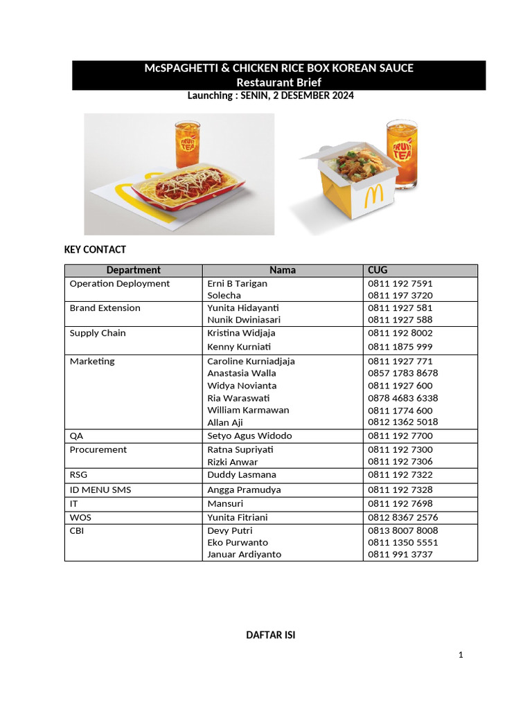 Menu Baru McSpaghetti & Rice Box McD | PDF