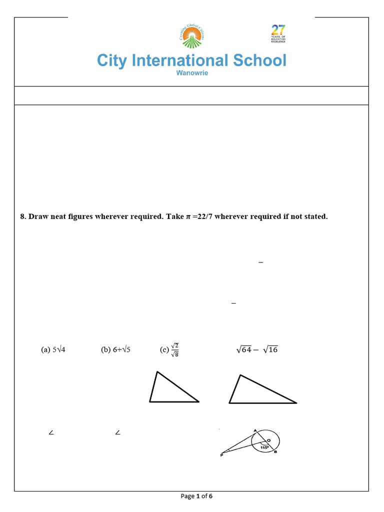 Grade X Mathematics Pre Board Exam 2024 | PDF | Circle | Elementary ...