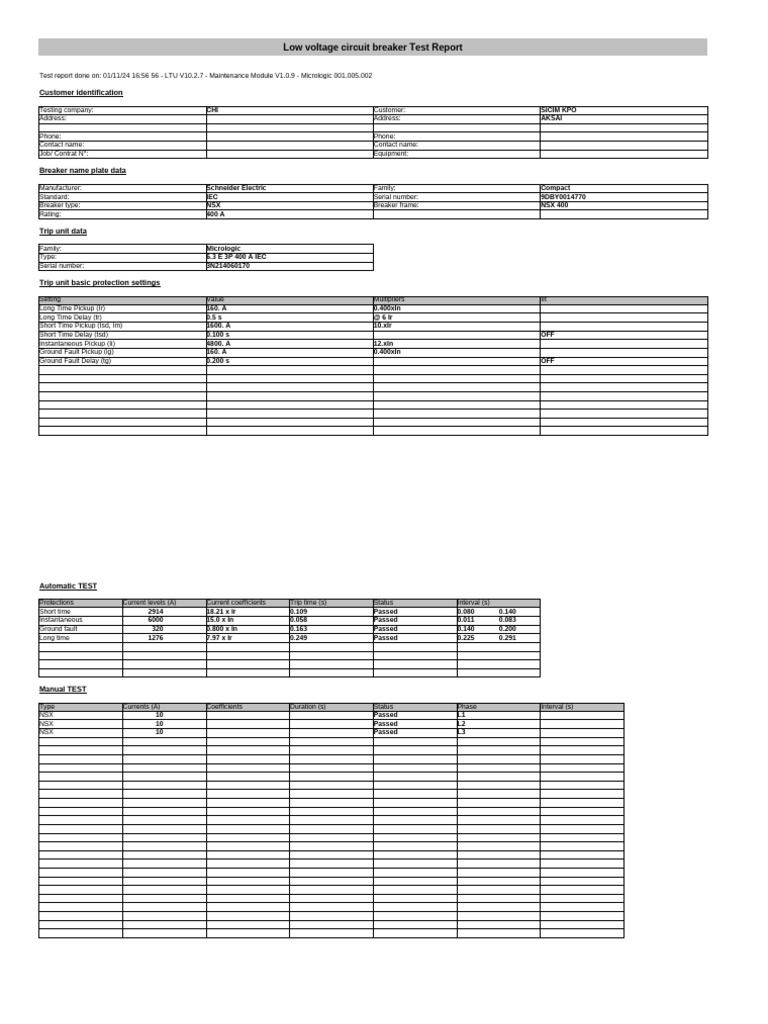 Micrologic LTU Circuit Breaker Test Report | PDF | Electronic ...