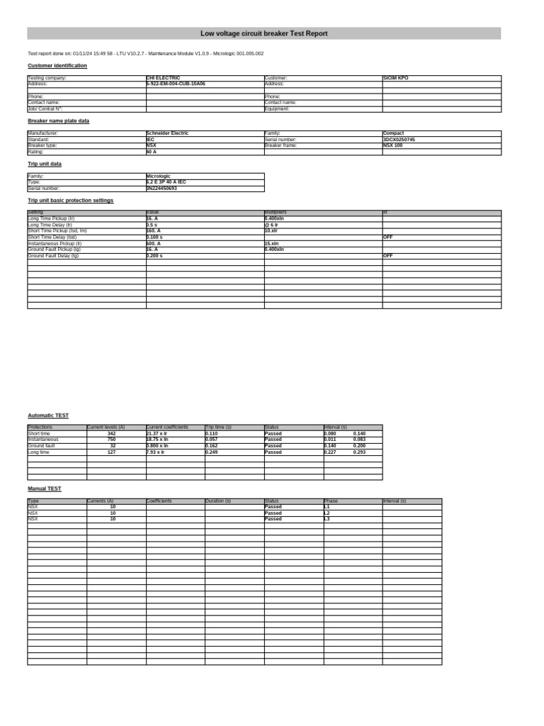Low Voltage Circuit Breaker Test Report | PDF | Electronic Engineering ...