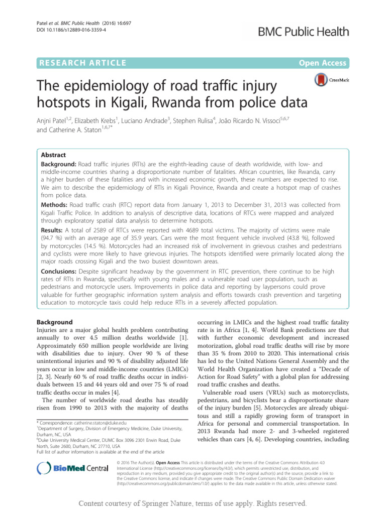 The Epidemiology of Road Traffic Injury Hotspots I | PDF | Traffic ...