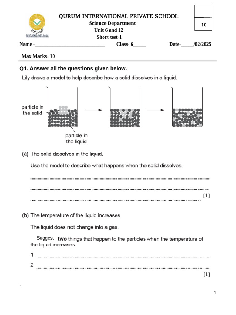 Short Test 1 - Revised p1 | PDF | Water | Temperature