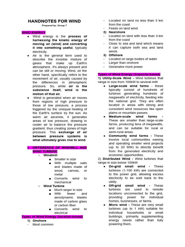 Wind Notes | PDF | Wind Turbine | Wind Farm