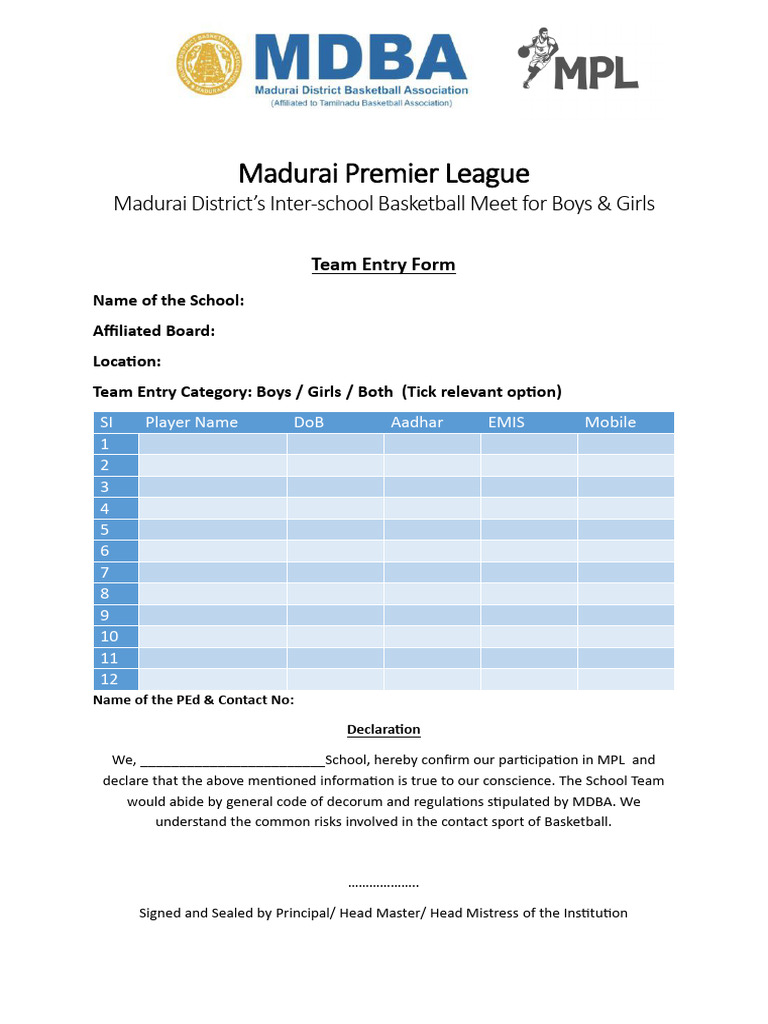 MPL Registration Form 2025 | PDF