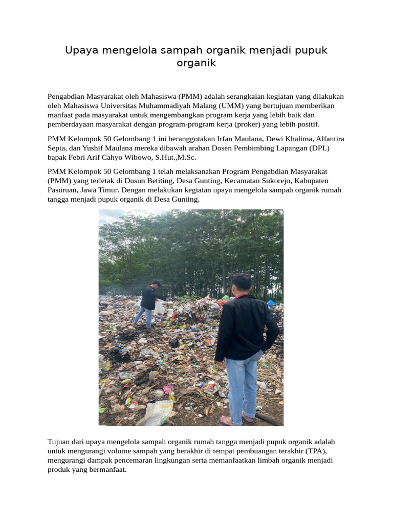 Pengelolaan Sampah Organik Jadi Pupuk | PDF