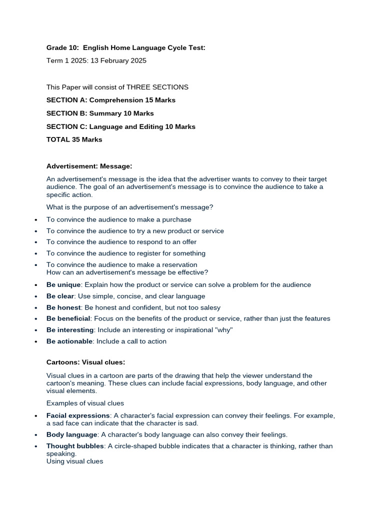 Cycle Test Grade 10 ENG HL | PDF | Advertising | Body Language