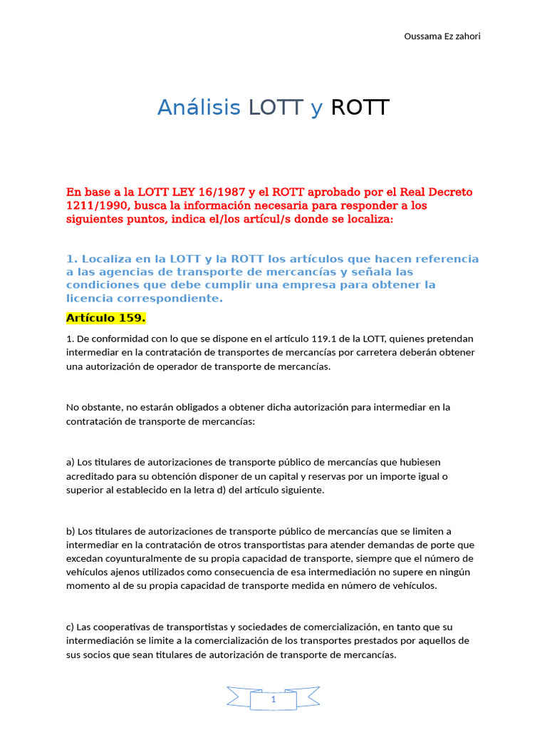 Análisis de LOTT y ROTT en Transporte | PDF | Transporte | Autobús