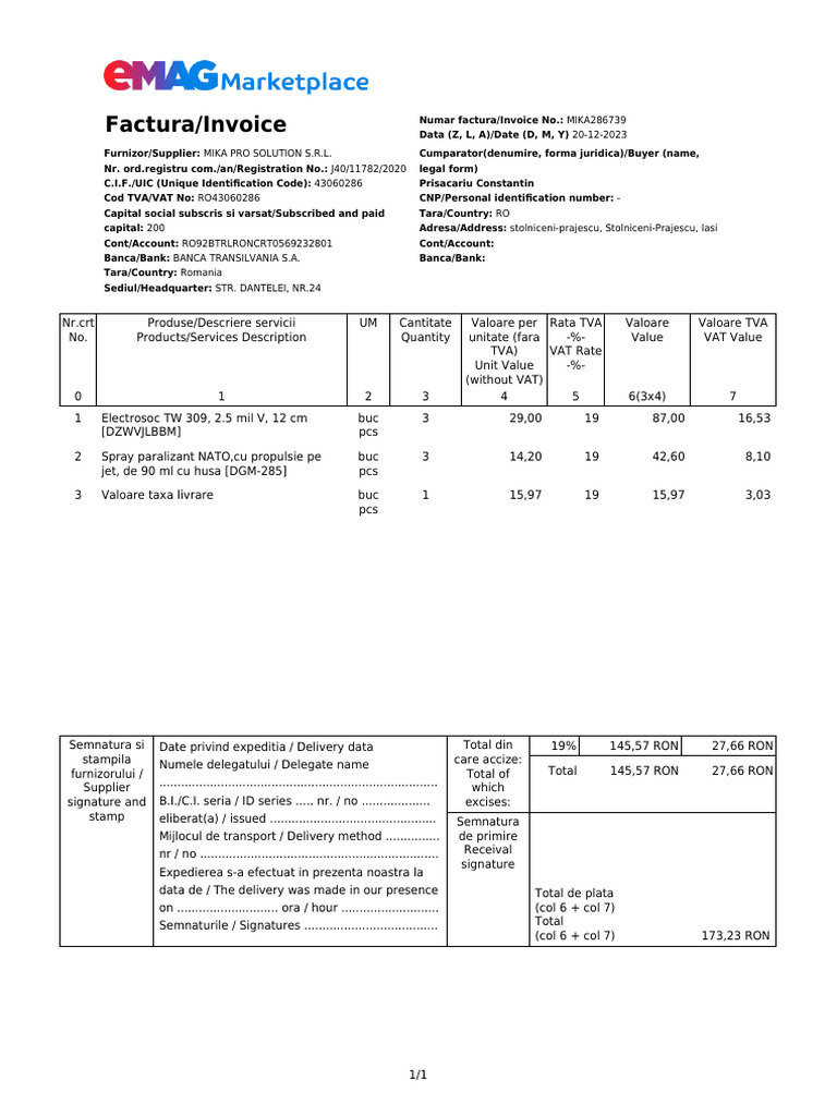 Invoice for Electrosoc and Spray Paralizant | PDF