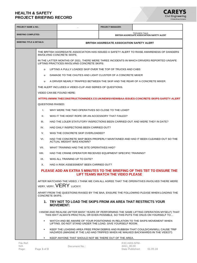 Toolbox Talk - Baa Safety Alert TBT | PDF | Occupational Safety And ...