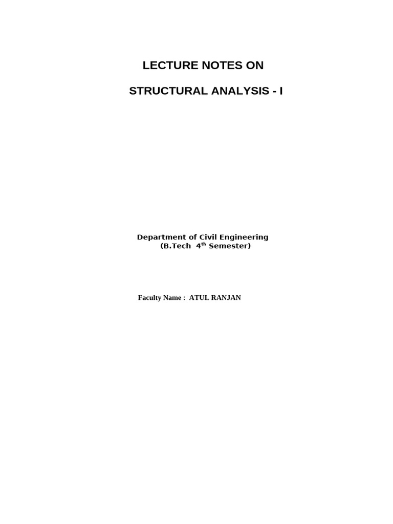 Structural Analysis Lecture Notes | PDF | Truss | Beam (Structure)