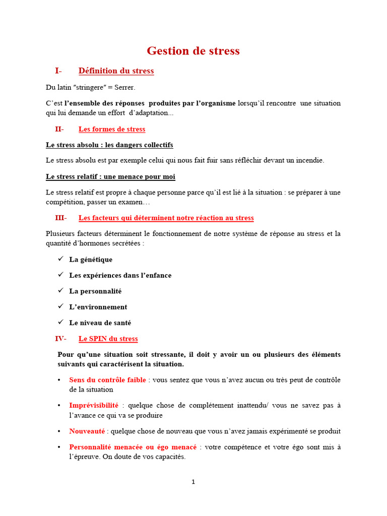 Gestion du Stress : Définition et Stratégies | PDF