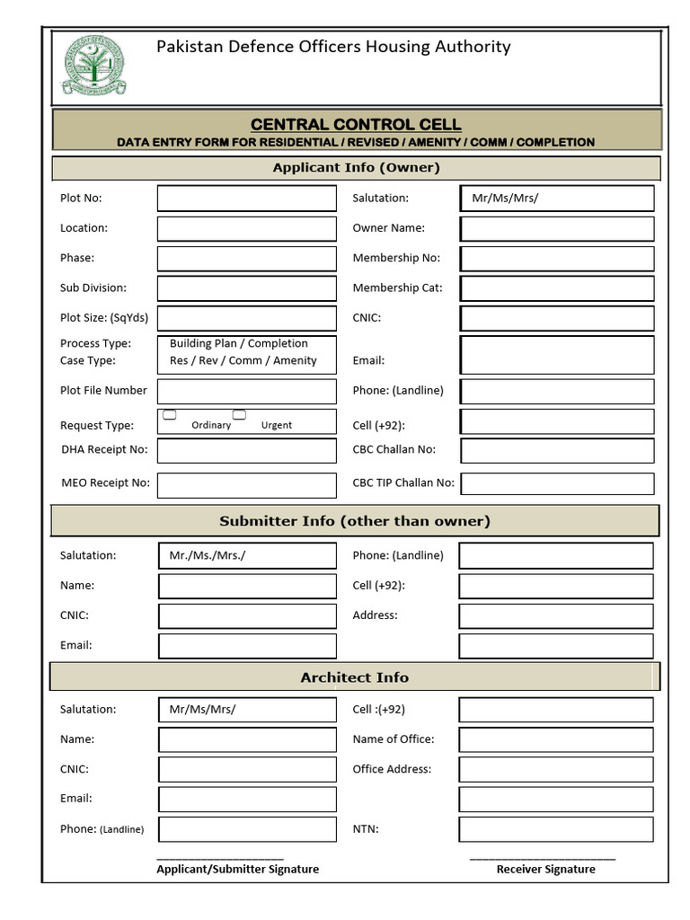 DHA Karachi Building Plan Application Form | PDF