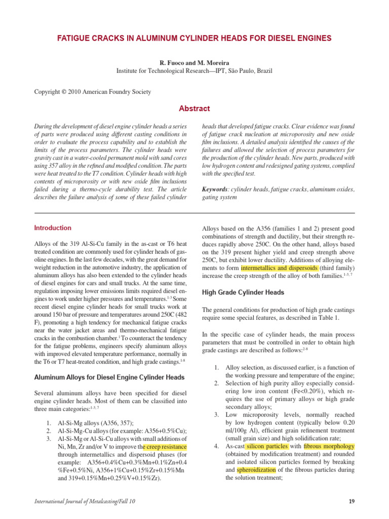 Fatigue Cracks in Aluminum Cylinder Heads | PDF | Diesel Engine | Engines