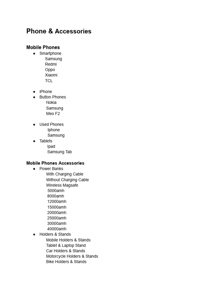 Mobile Phones and Accessories Overview | PDF