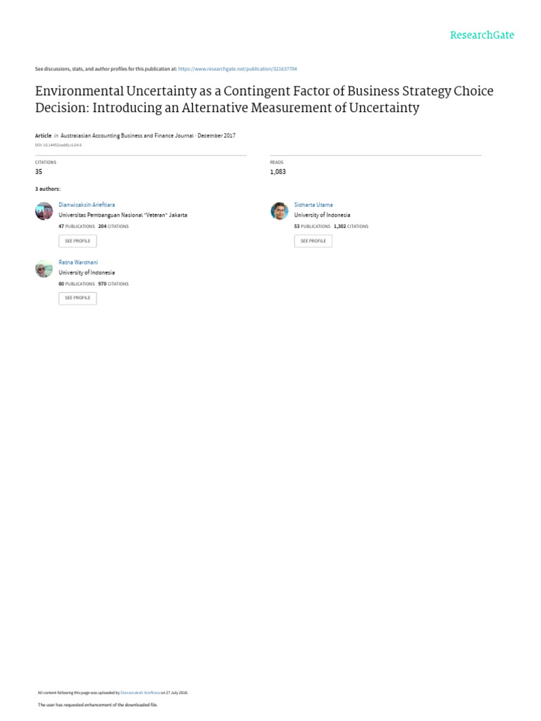 Environmental Uncertainty As A Contingent Factor o | PDF | Strategic ...