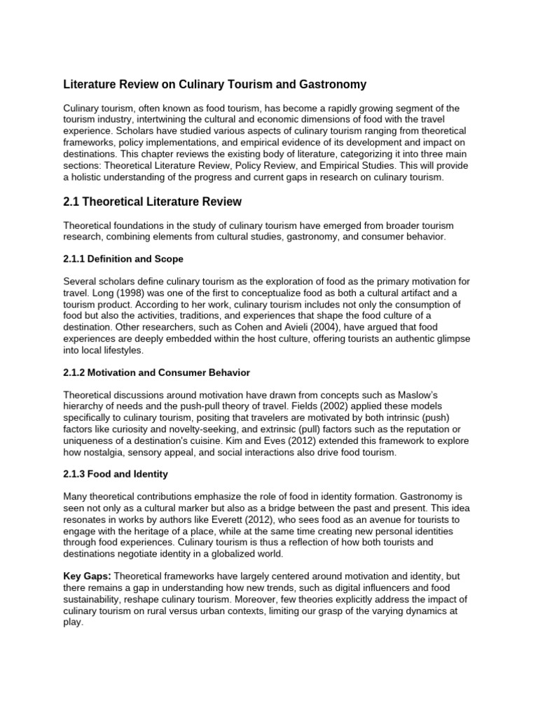 Culinary Tourism: Literature Review Insights | PDF | Tourism | Motivation