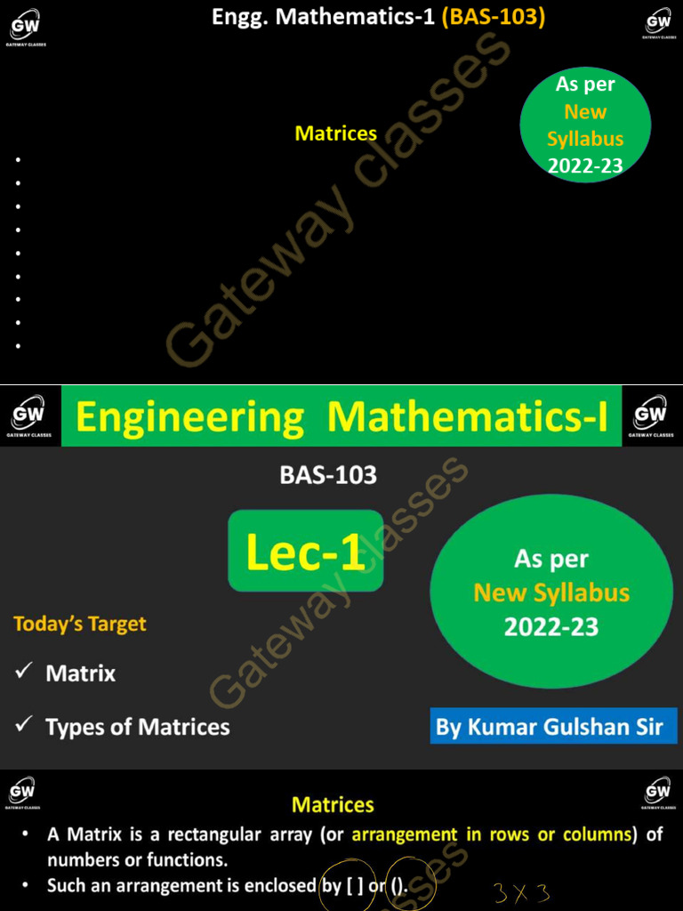 Engineering Mathematics 1: Matrices Syllabus | PDF
