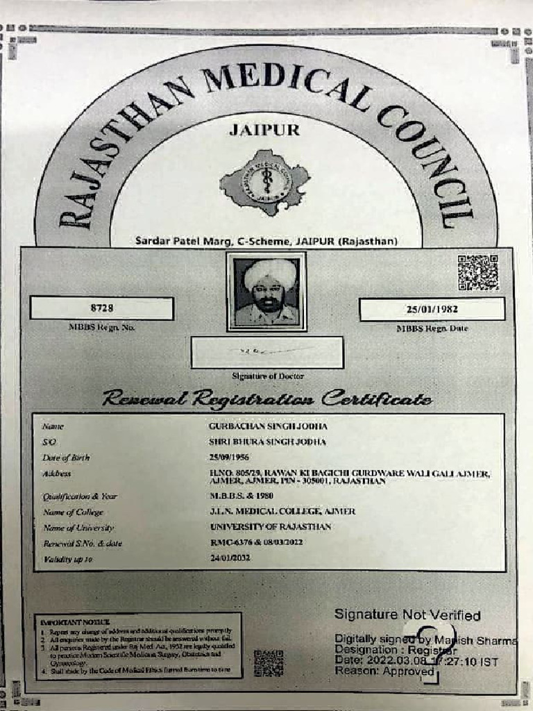 Medical Registration Certificate Details | PDF