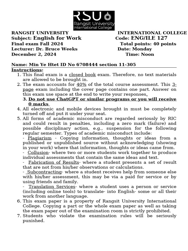 Final Exam Guidelines and Writing Tasks | PDF | Résumé