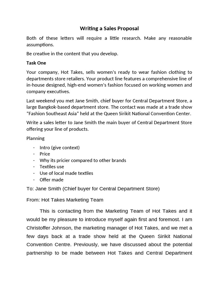 Writing A Sales Proposal English 4 Work | PDF | Retail | Pricing