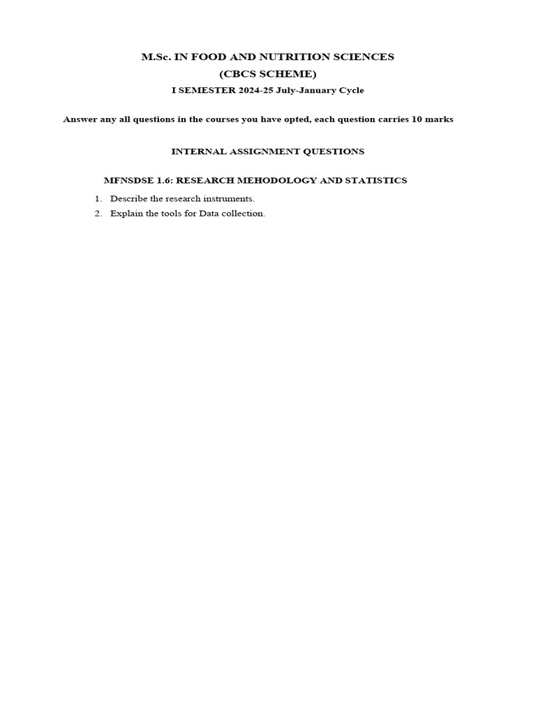 M.Sc. Food & Nutrition Sciences Assignments | PDF