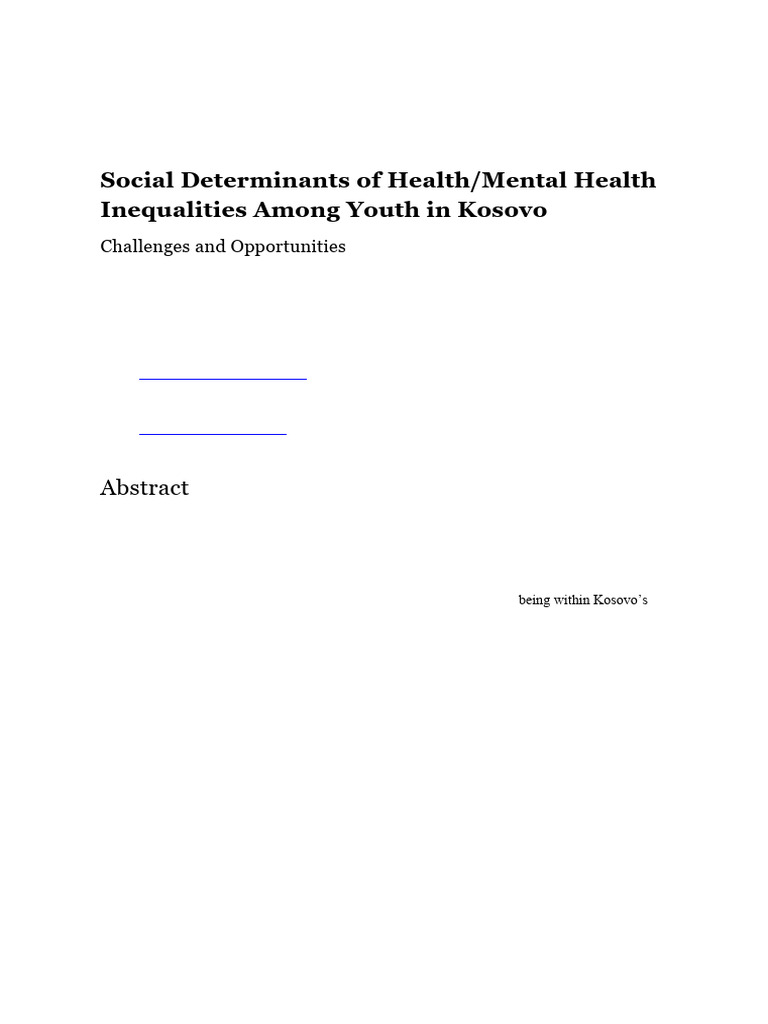 Social Determinants of Health/Mental Health Inequalities Among Youth in ...