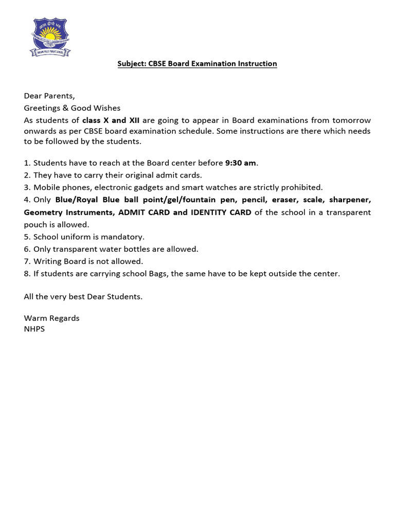 CBSE Exam Instructions for Students | PDF