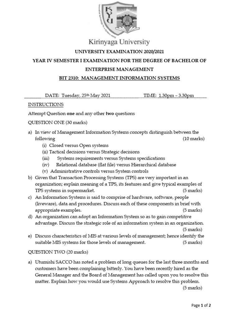 Management Information Systems Exam 2021 | PDF | Management Information ...