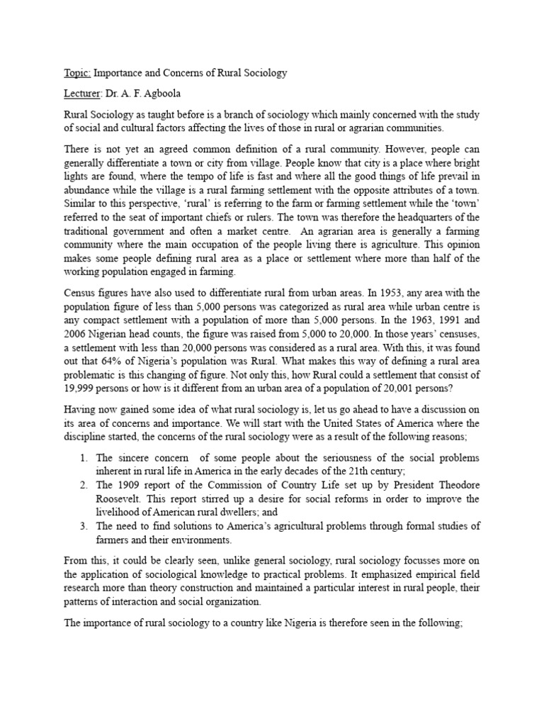Importance of Rural Sociology in Nigeria | PDF | Sociology | Rural Area