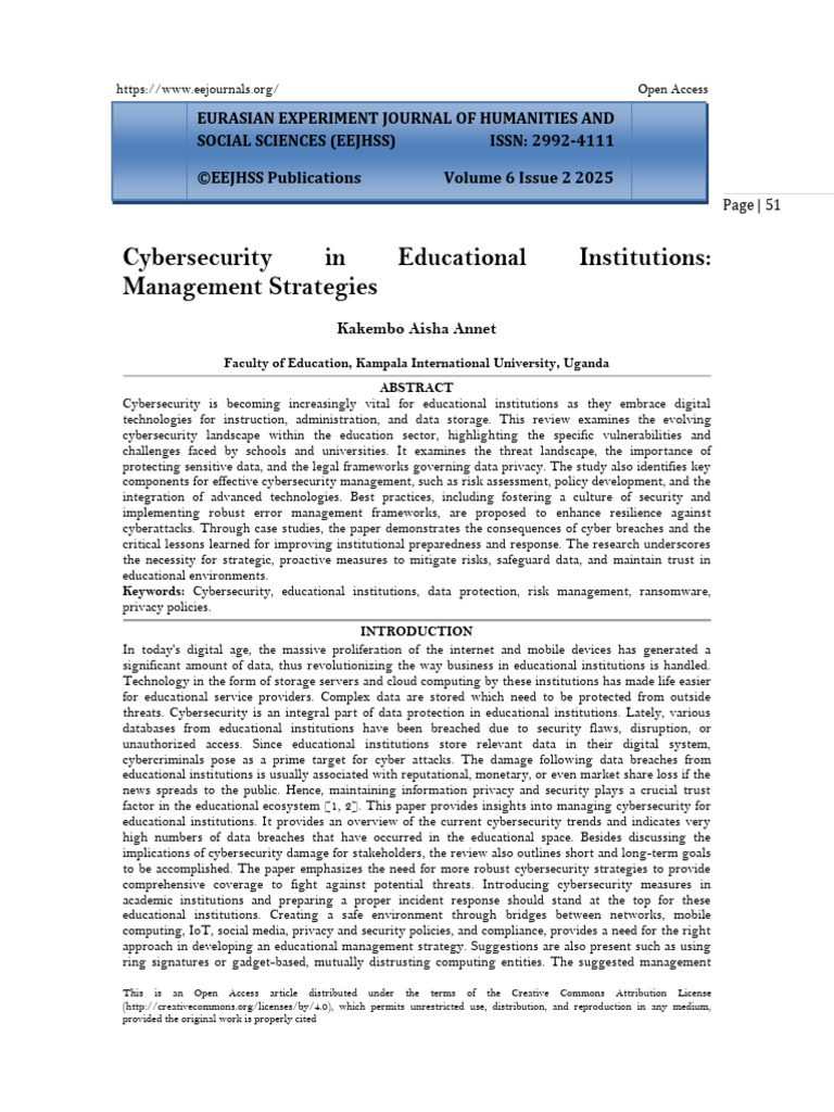 Cybersecurity Management in Education | PDF | Computer Security | Security