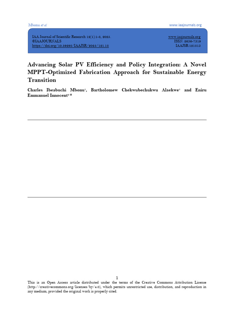 Solar PV Efficiency & MPPT Innovations | PDF | Photovoltaics | Electricity