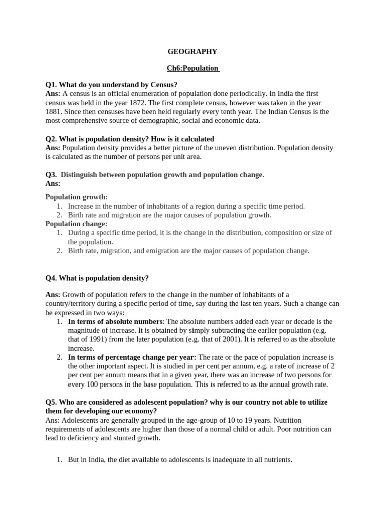 Class 9 Population Notes Summary | PDF | Population | Census