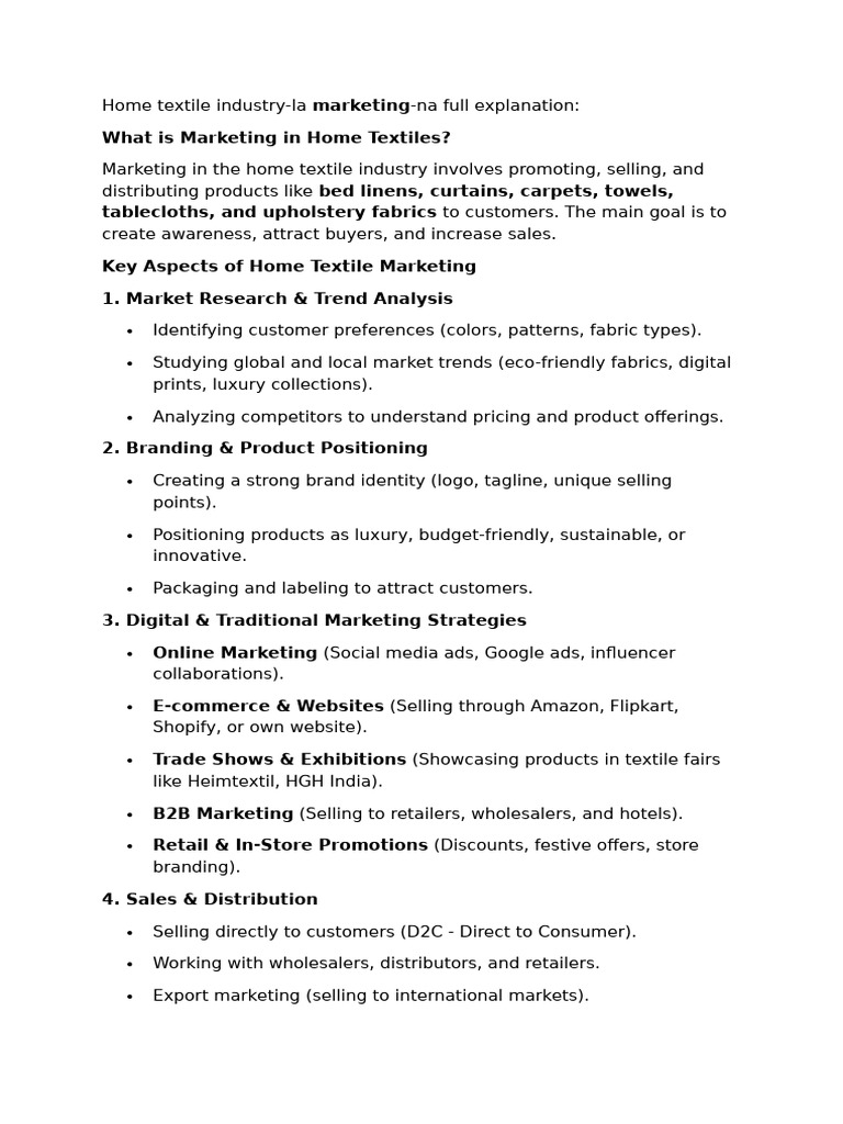 Home Textile Marketing Strategies Explained | PDF