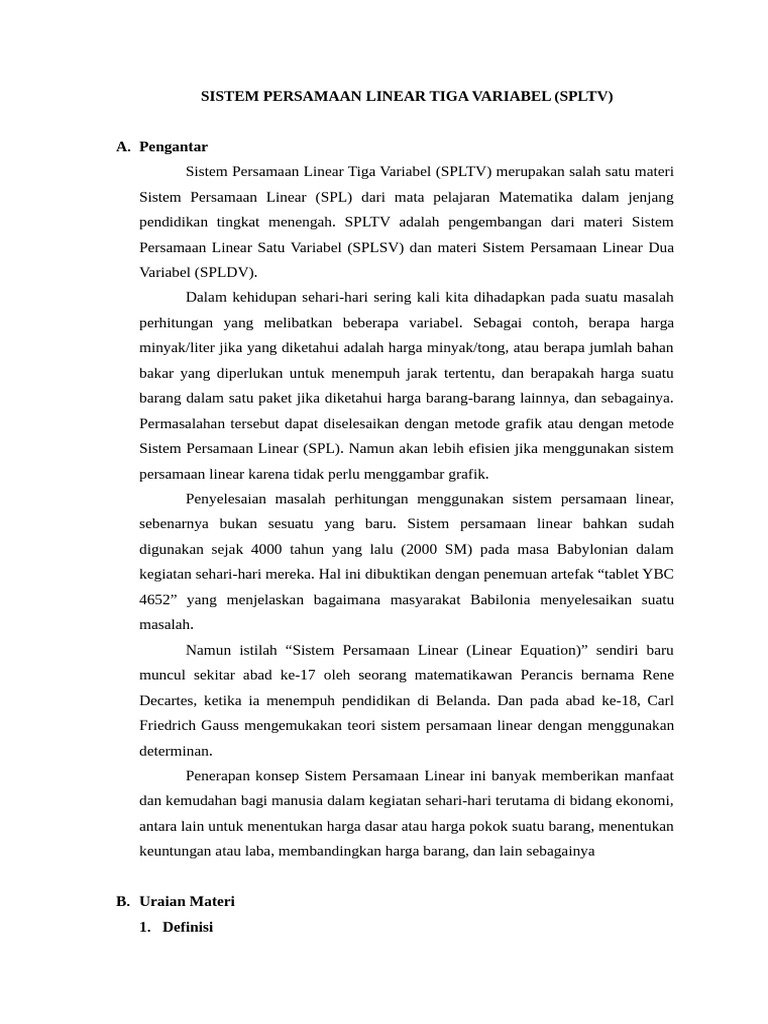 Sistem Persamaan Linear Tiga Variabel | PDF