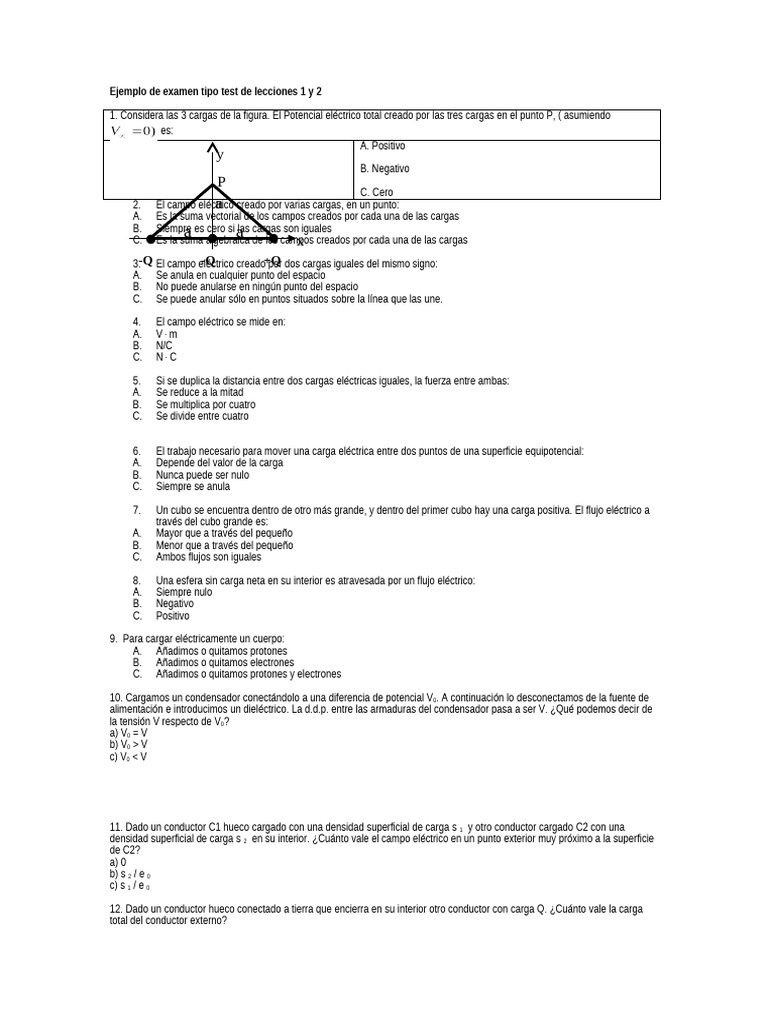 Ejemplo+Examen+Tipo+Test+2011 1 | PDF | Condensador | Campo eléctrico