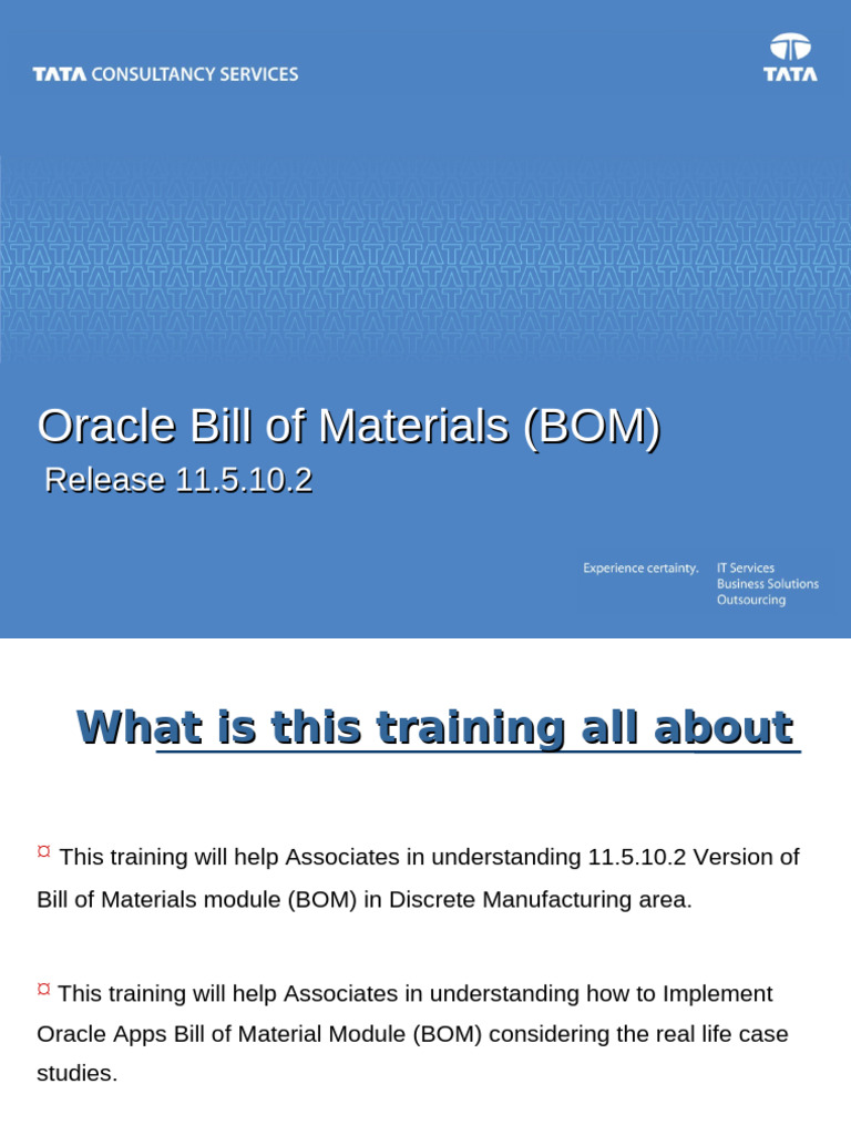 3 TCS Oracle EBS Bills of Material V1.0 | PDF | Workweek And Weekend ...