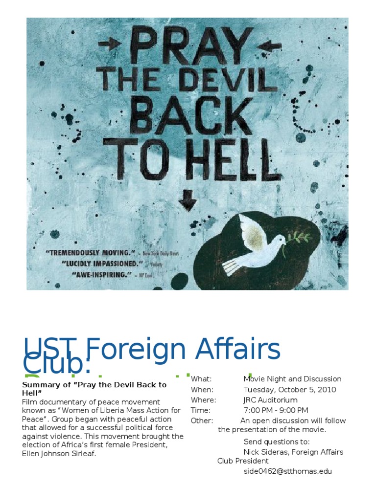 Pray The Devil Back To Hell Flyer | PDF