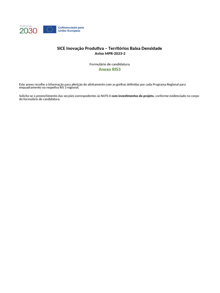 Formulário RIS3 para Candidaturas Regionais | PDF