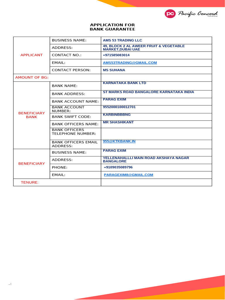 New Bank Guarantee Application Form-1 | PDF