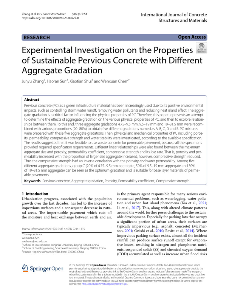 Sustainable Pervious Concrete Properties | PDF | Concrete | Porosity