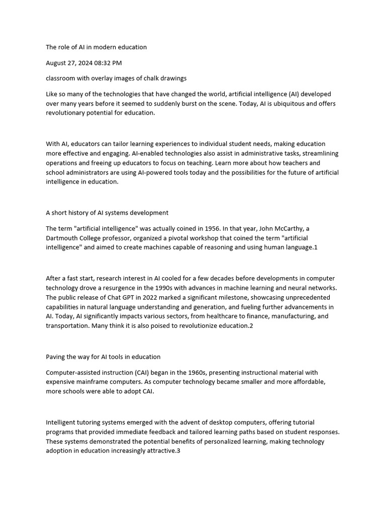 The Role of AI in Modern Education | PDF | Artificial Intelligence ...