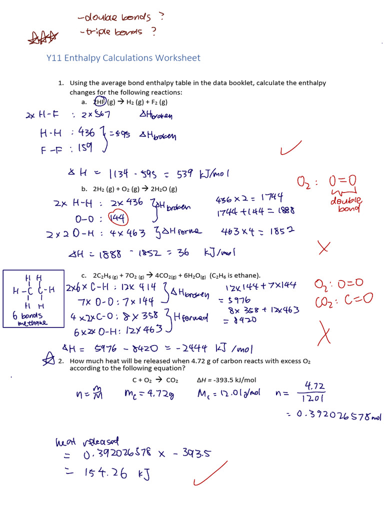 Enthalpy Calculations Worksheet-2 | PDF | Mole (Unit) | Chemical ...
