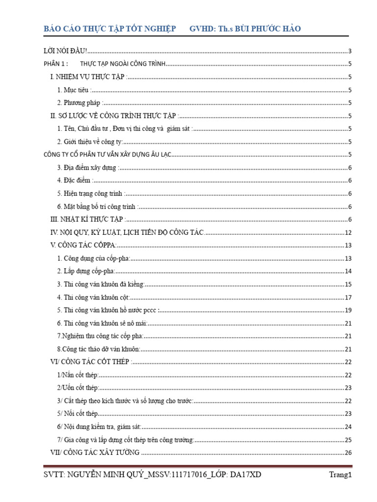 Bao Cao Thuc Tap Quy Xay Dung Cong Trinh | PDF